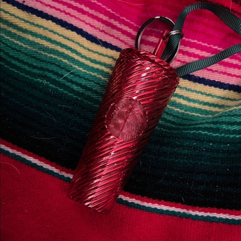 Starbucks Ornament Keychain Christmas 2024 Cold Cup Red Swirl